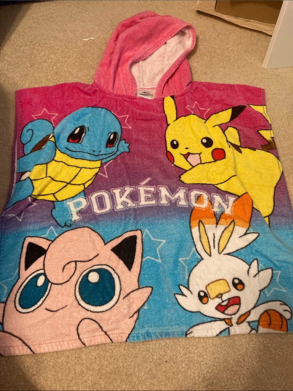 Pokemon Kids Hooded Swim Poncho in Pink, Blue, Yellow